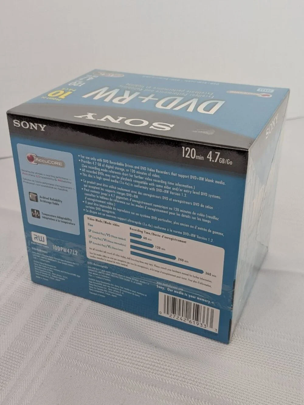Sony 10 Pack DVD+RW Blank Rewritable 4.7 GB 120 Minute Disks New In Sealed Box